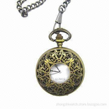 Antique Copper Tone Quartz Pocket Watch in Various Designs, Necklace Chain/Japan Quartz Movement